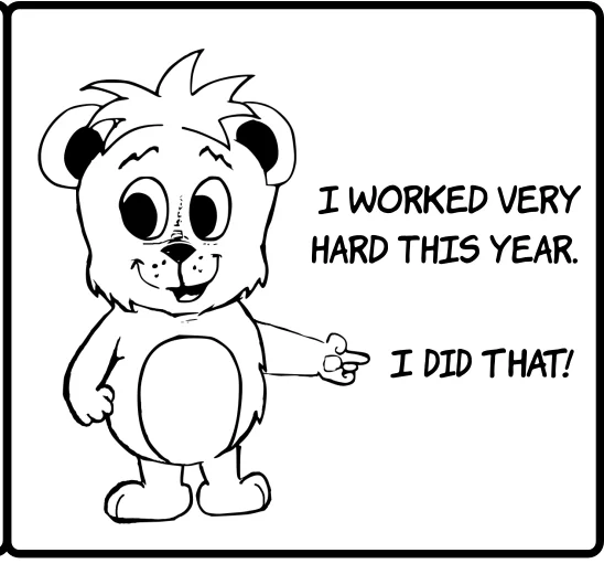 performance review bear holding years worth of accomplishments