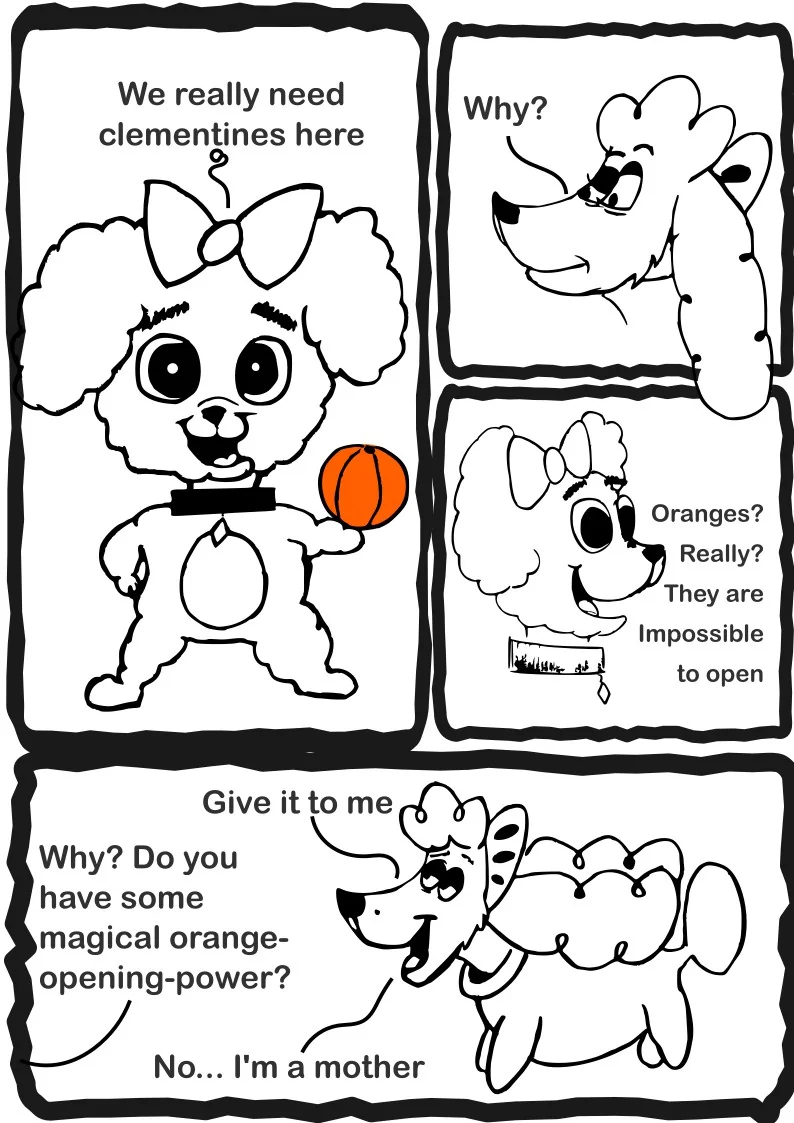 at work comic dog asks for orange