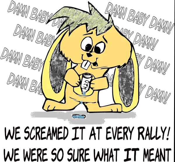 Animals holding empty water bottles with a caption reading "We screamed it. At every rally. We were so sure."